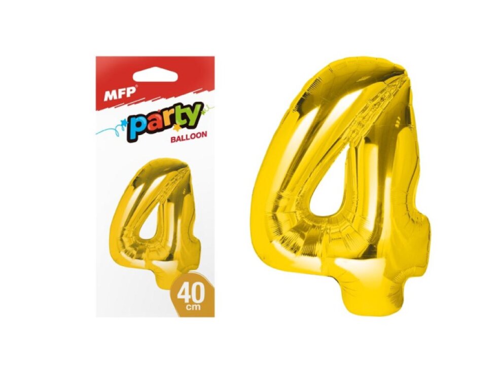 Balónek č. 4 nafukovací fóliový 40 cm - zlatý