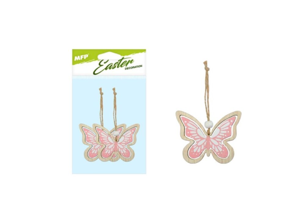 Závěs Motýli dřevo 2ks - růžová