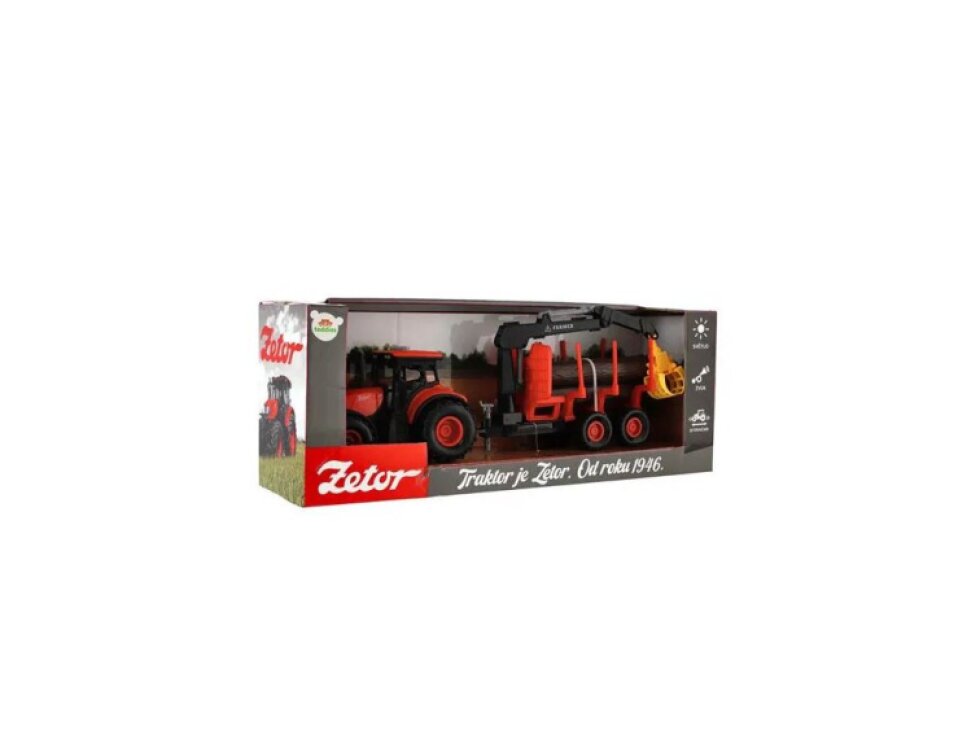 Traktor Zetor s vlekem s naklád. ramenem plast 36cm na setrvačník na bat. se svět. se zvuk