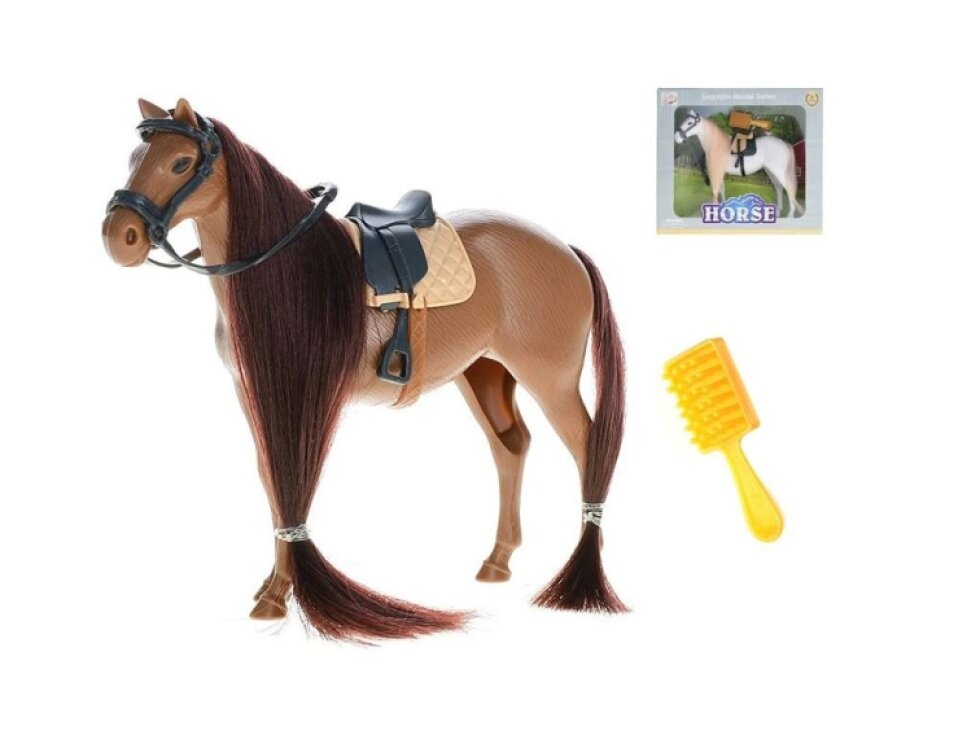 Kůň 15cm stojící s doplňky 2barvy