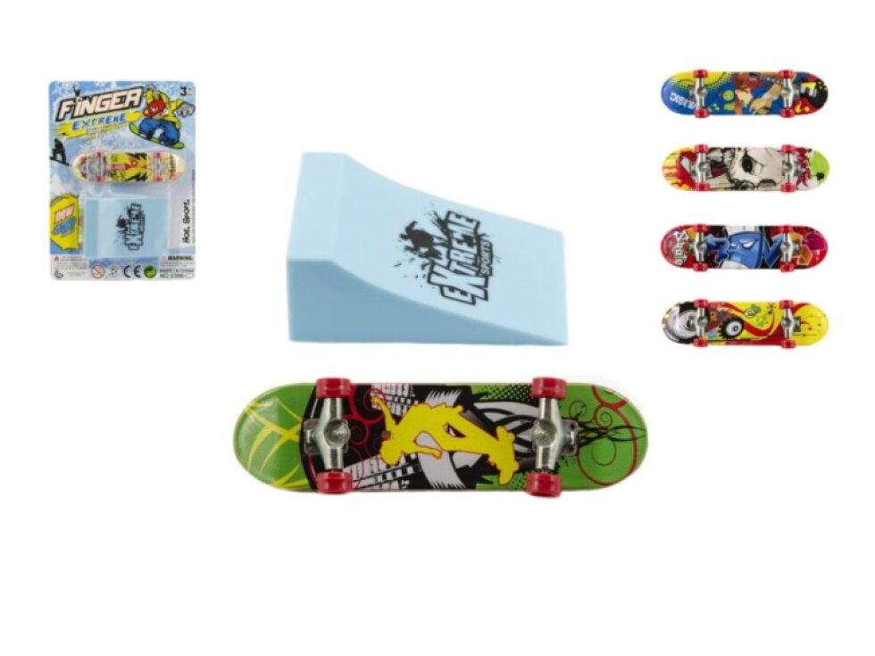 Skateboard prstový s rampou plast 10cm mix barev