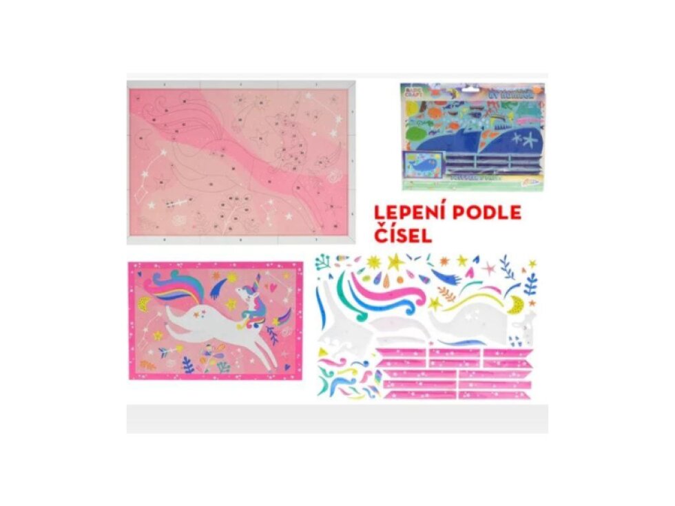Obrázek se sadou nálepek - lepení podle čísel - 2 druhy