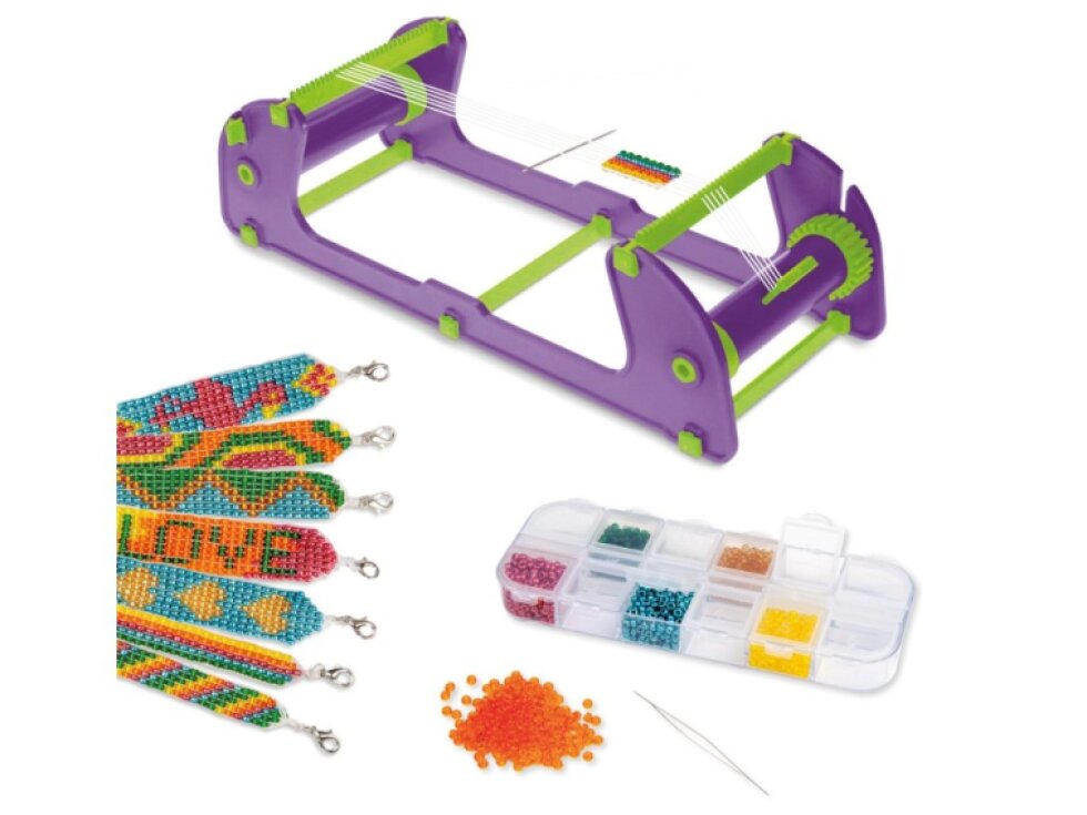 Perličkový tkalcovský korálkový stav plast na náramky+2000ks korálků s doplňky