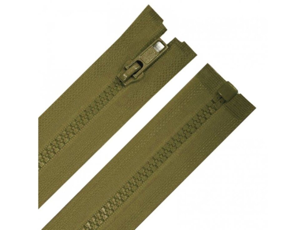 Kostěný zip dělitelný, zelená khaki