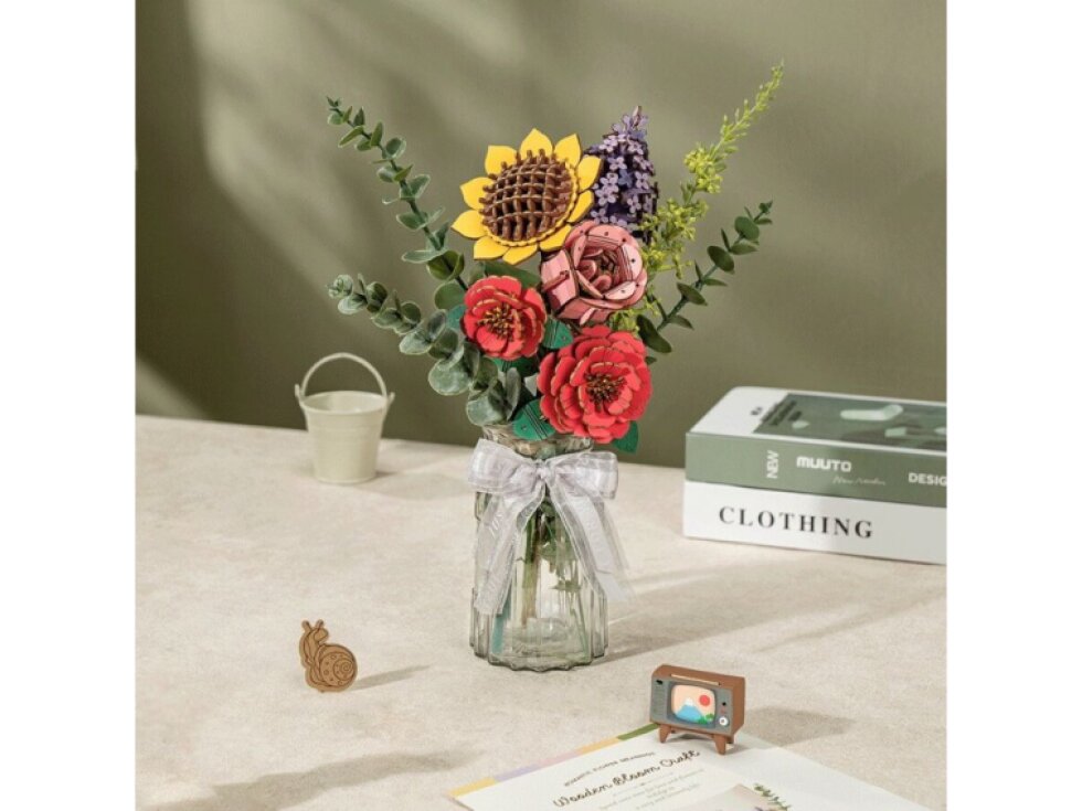 RoboTime 3D dřevěná skládačka Růžová růže