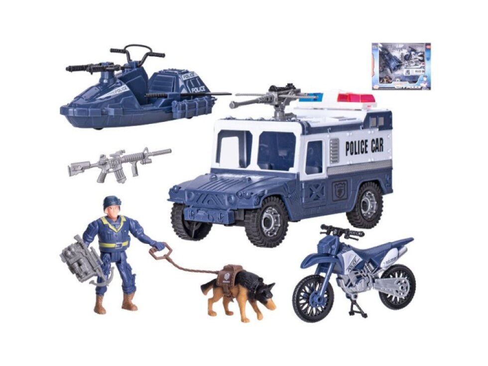 Policie - Vozidla na volný chod - 3 ks s doplňky