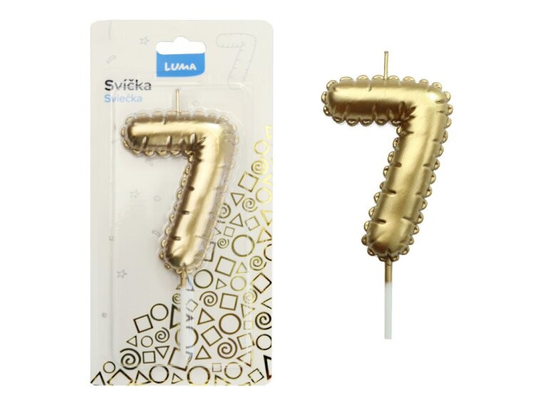 Svíčka č. 7 balónek ZLATÝ