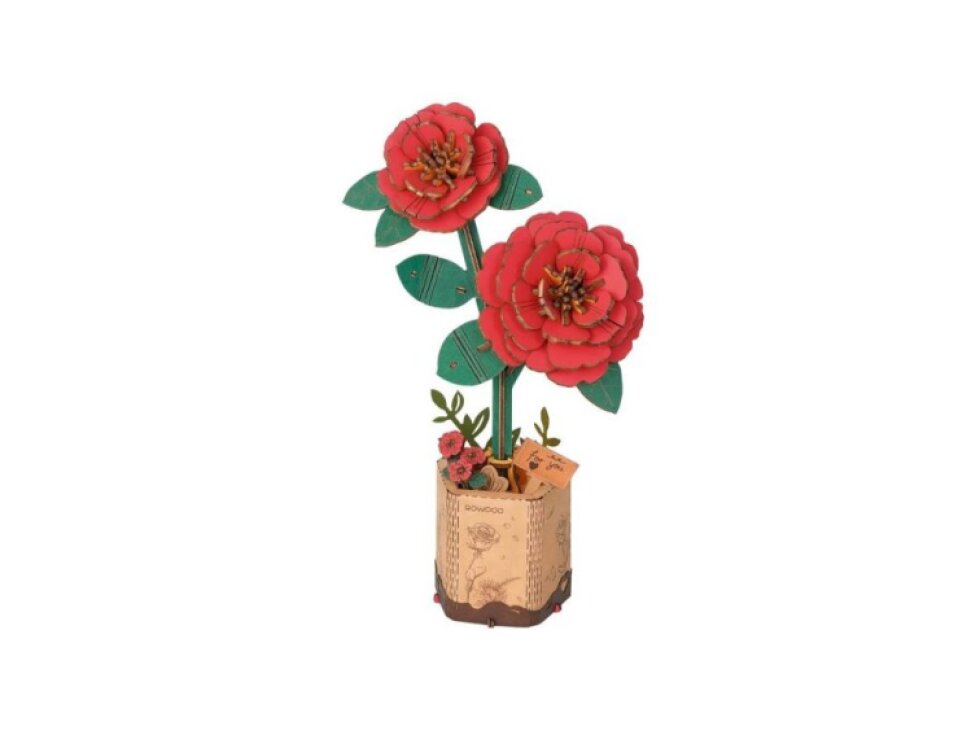 RoboTime - Dřevěné 3D puzzle - Červená kamélie