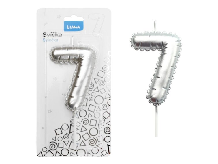 Svíčka č. 7 balónek STŘÍBRNÝ