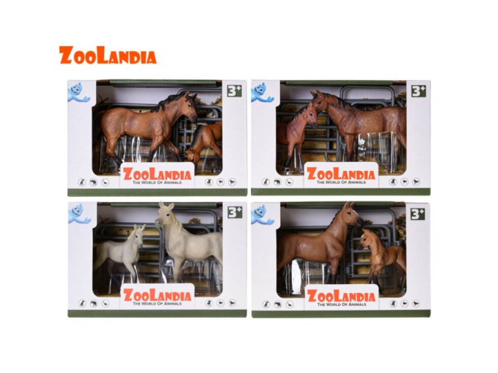 Zoolandia - Kůň s hříbětem a doplňky různé druhy v krabičce
