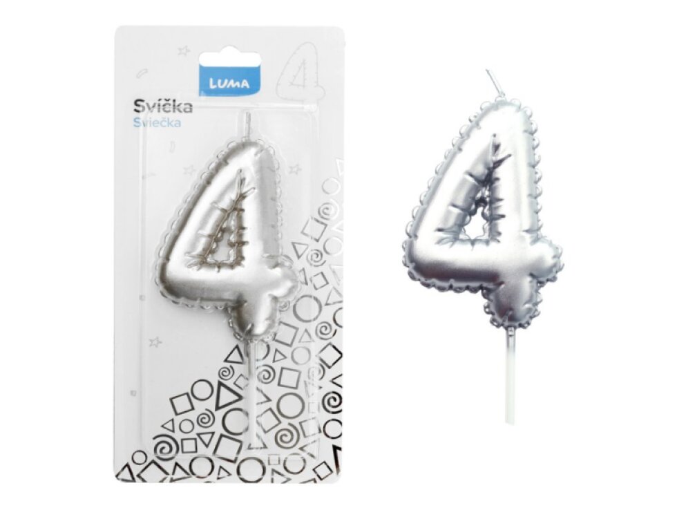 Svíčka č. 4 balónek STŘÍBRNÝ
