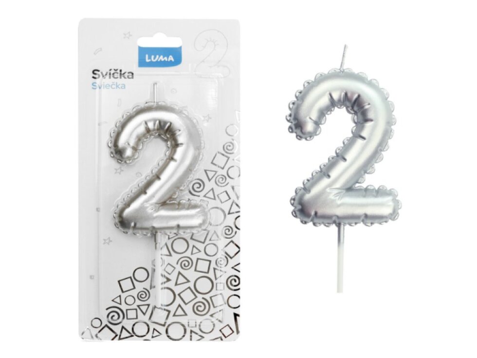 Svíčka č. 2 balónek STŘÍBRNÝ