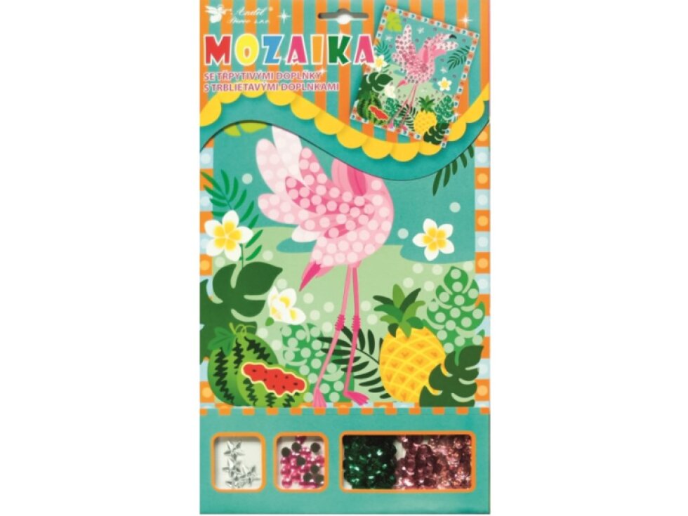 Mozaika se třpytivými flitry - Plameňák - 17 x 30 cm