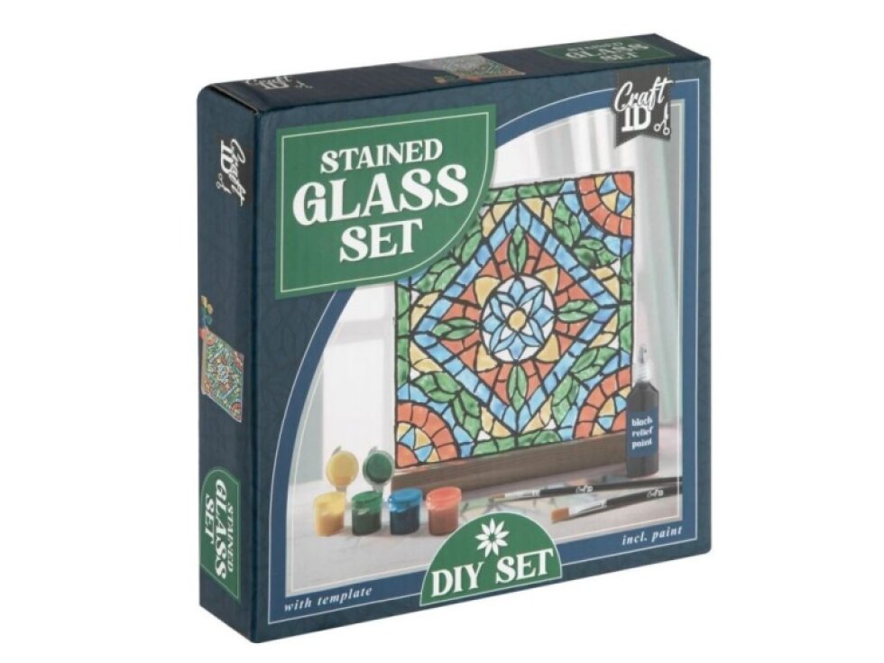 Vitráž - skleněná dekorace v dřevěném stojánku