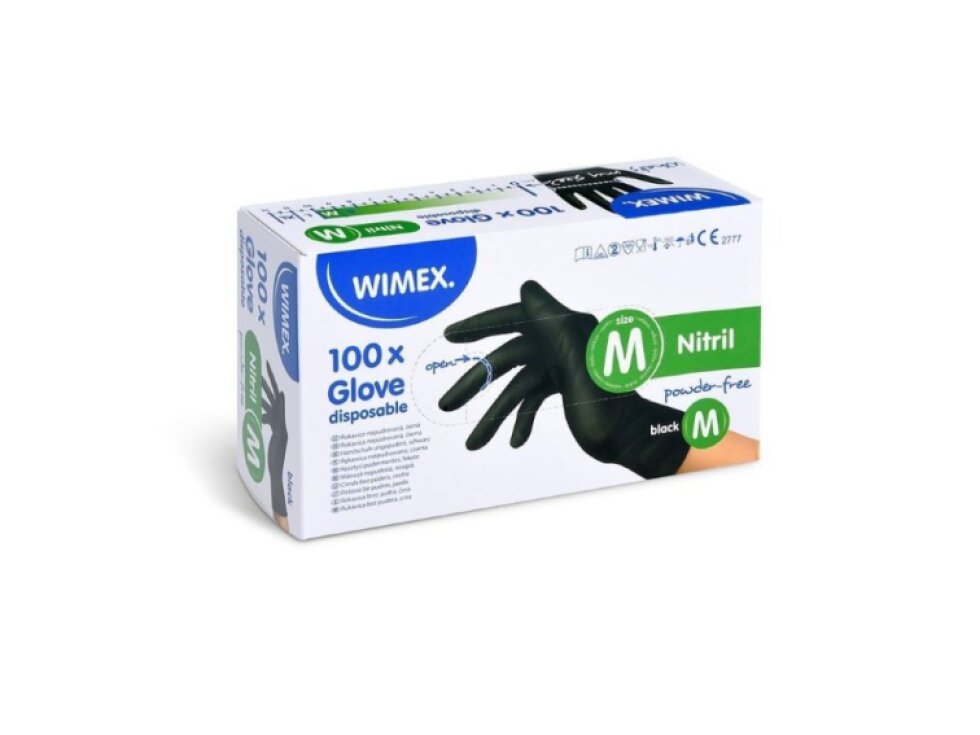 Rukavice WIMEX jednorázové nitrilové, nepudrované (velikost M) - černé 100 ks