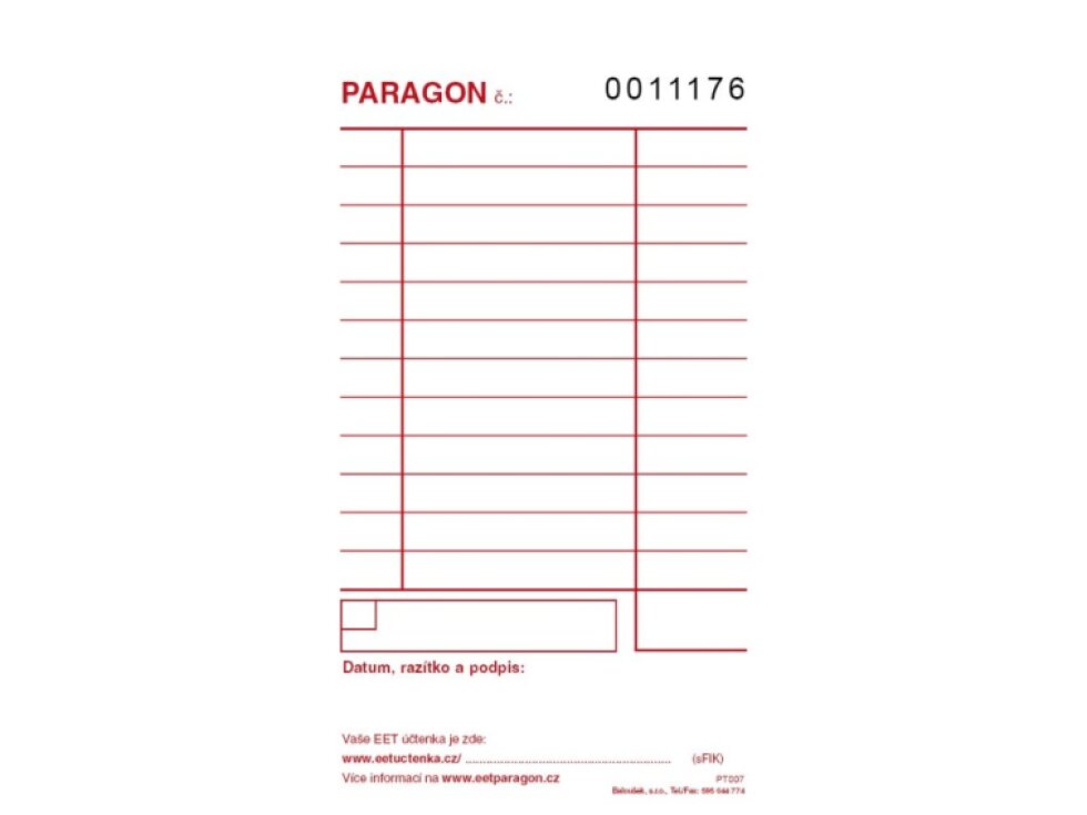 Paragon propisovací číslovaný - PT 007