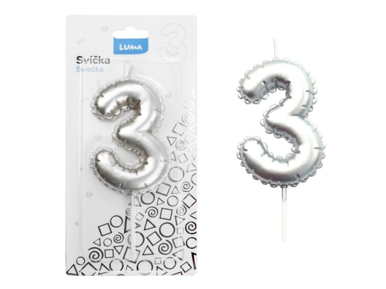 Svíčka č. 3 balónek STŘÍBRNÝ
