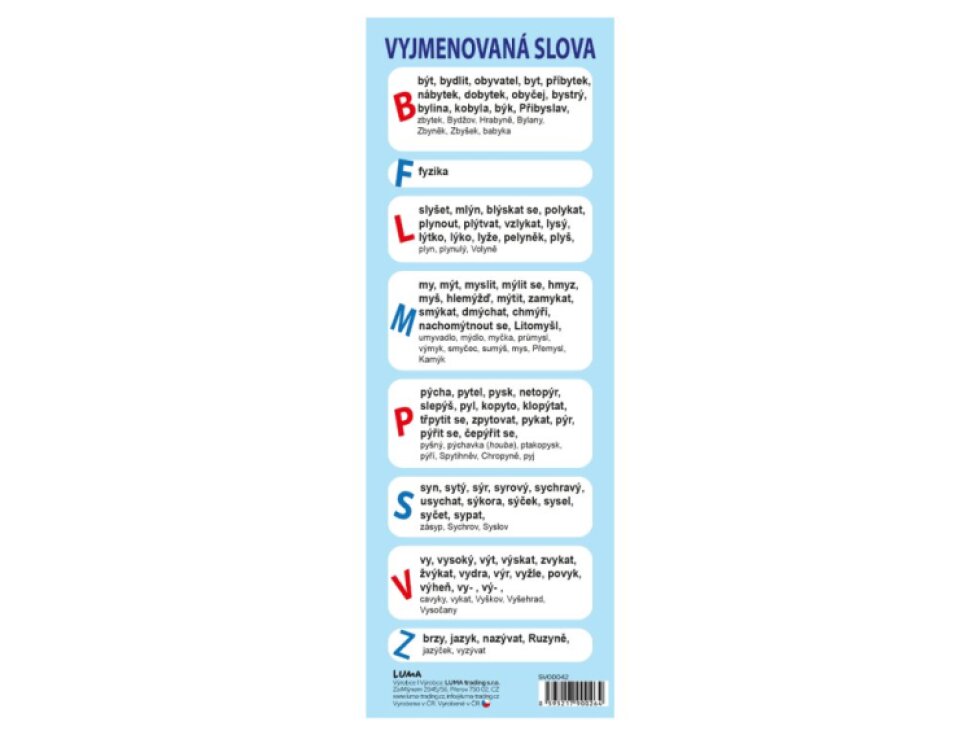 Vyjmenovaná slova, záložka