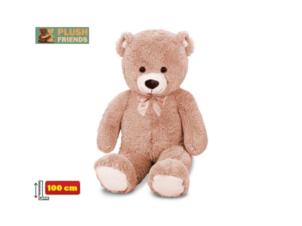 Plush Friends - Medvěd plyšový 100cm, světle hnědý s mašlí 0m+