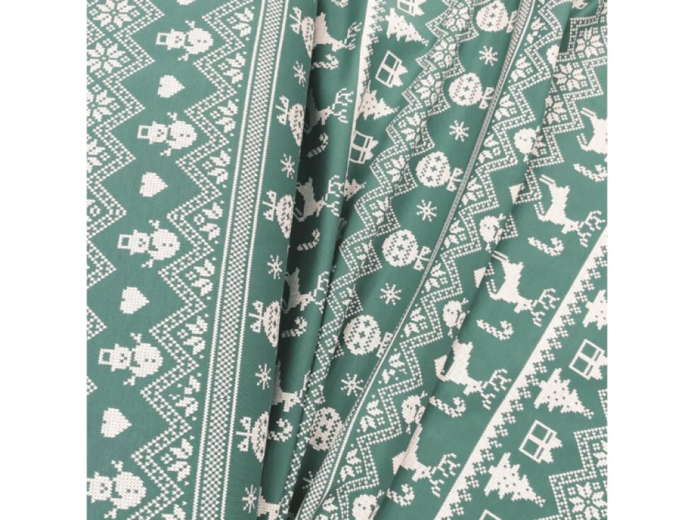 Teplákovina, počesaná - Nordický vzor, zelená