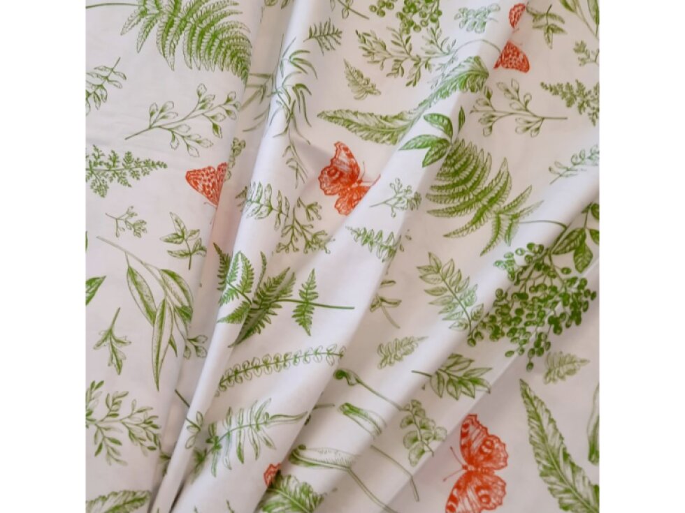 Plátno - Zelené kapradiny na bílé š.160