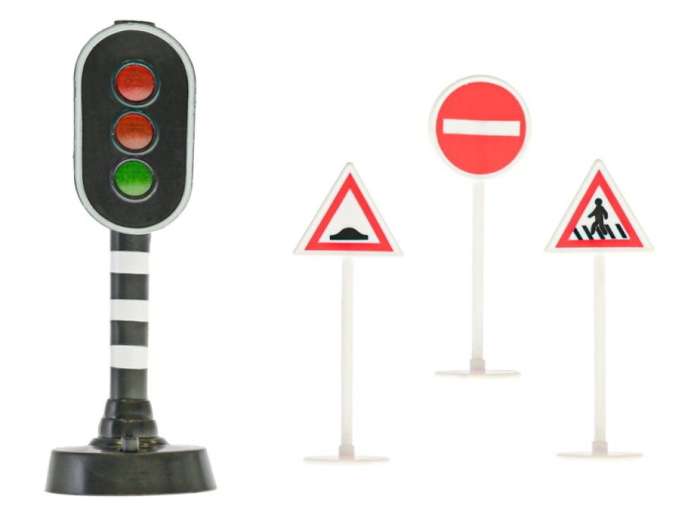 Kids Globe Traffic semafor 13cm na baterie se světlem + 3 značky v krabičce