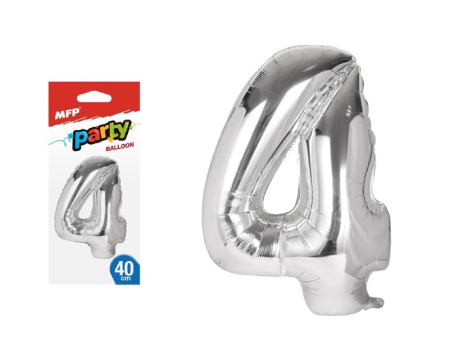 Balónek č. 4 nafukovací fóliový 40 cm - stříbrný