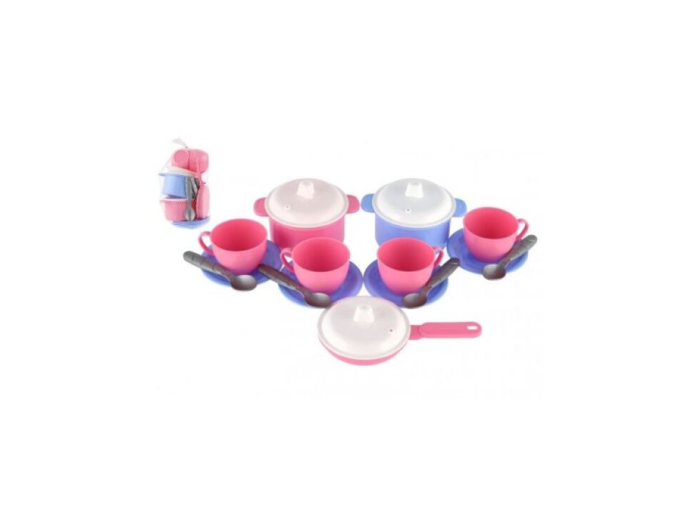 Sada nádobí plast barevné 18ks v síťce 12m+