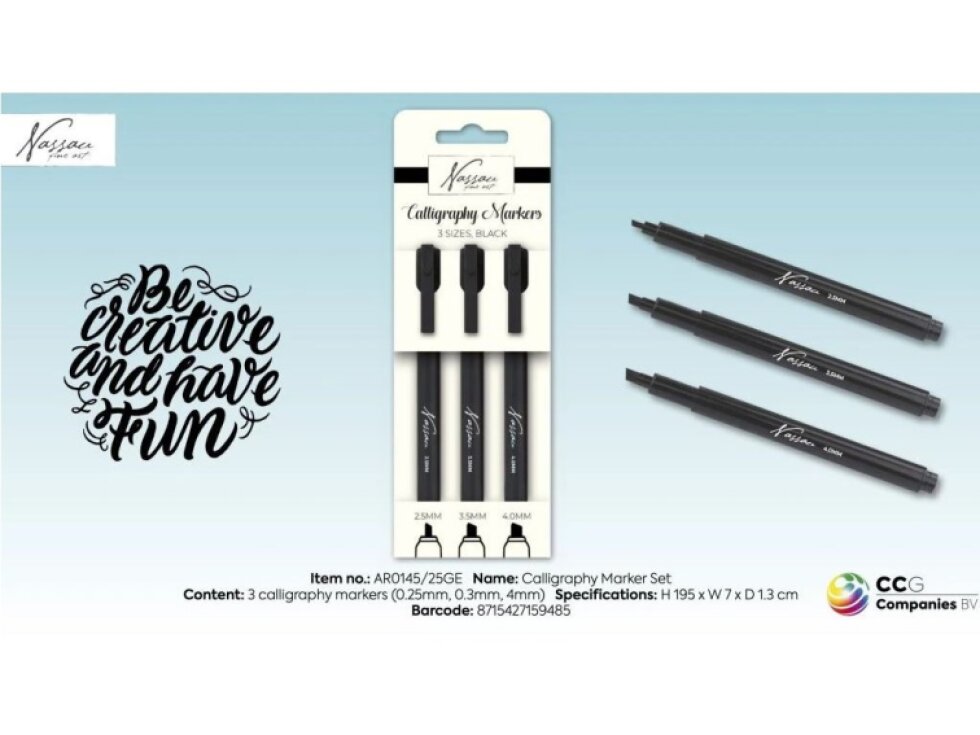 Kaligrafické fixy se zkoseným hrotem – set 3 velikostí