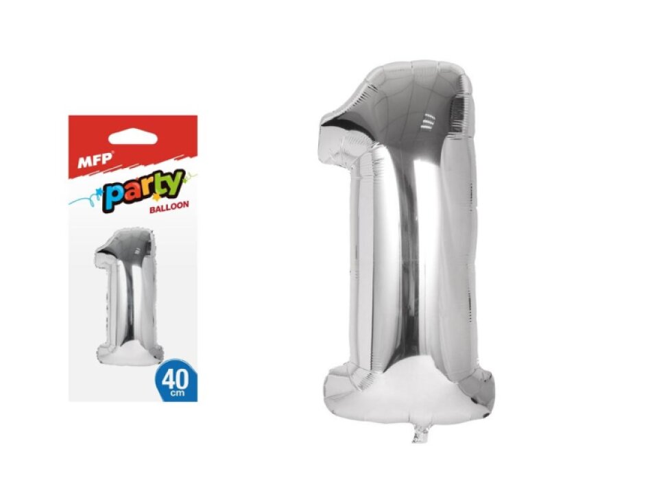 Balónek č. 1 nafukovací fóliový 40 cm - stříbrný