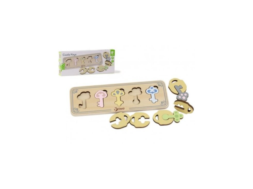 Skládanka/vkládačka klíče dřevo 11ks v krabičce 29x12x4cm 18m+