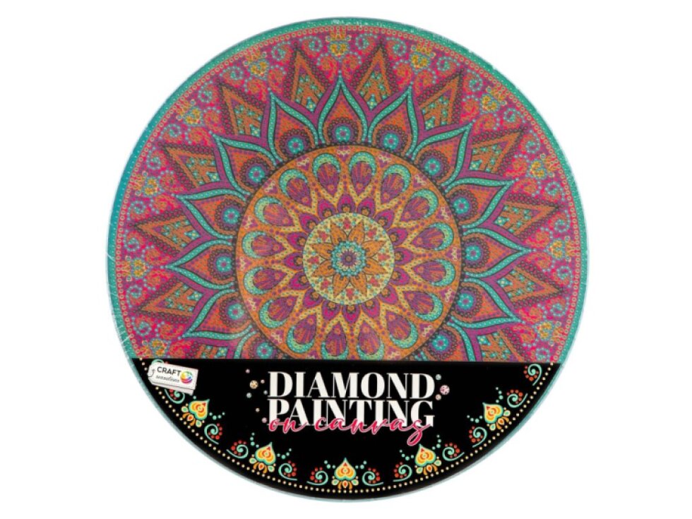 Kreativní sada diamantové malování mandala - květina zelená na kulatém plátně 30cm