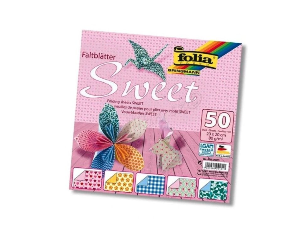 Papíry na origami 20x20 cm, 50 listů, 80 g/m², SWEET