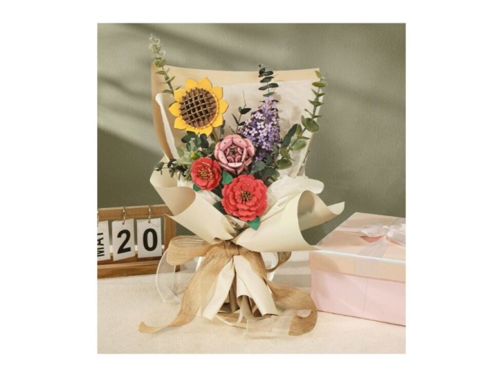 RoboTime - Dřevěné 3D puzzle - Červená kamélie