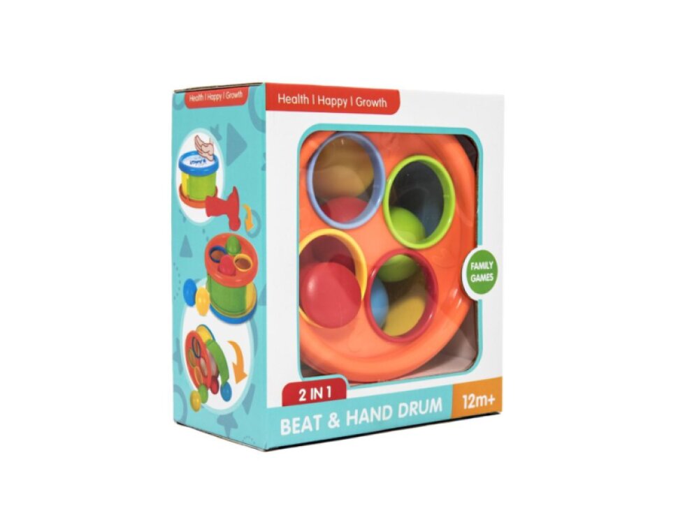 Zatloukačka/Bubínek 17cm 2v1 plast s kladívkem s míčky 4ks