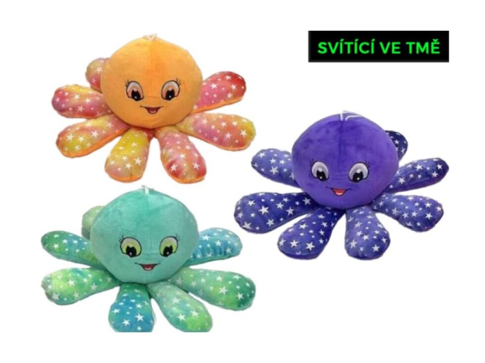 Chobotnička plyšová 15cm svítící ve tmě 3barvy 0m+