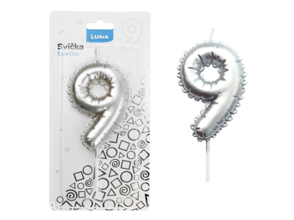 Svíčka č. 9 balónek STŘÍBRNÝ