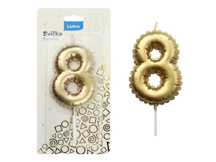 Svíčka č. 8 balónek ZLATÝ