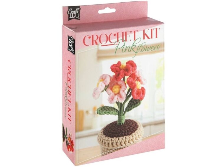 Háčkovaní - Růžová květina v květináči