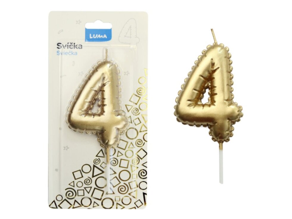 Svíčka č. 4 balónek ZLATÝ