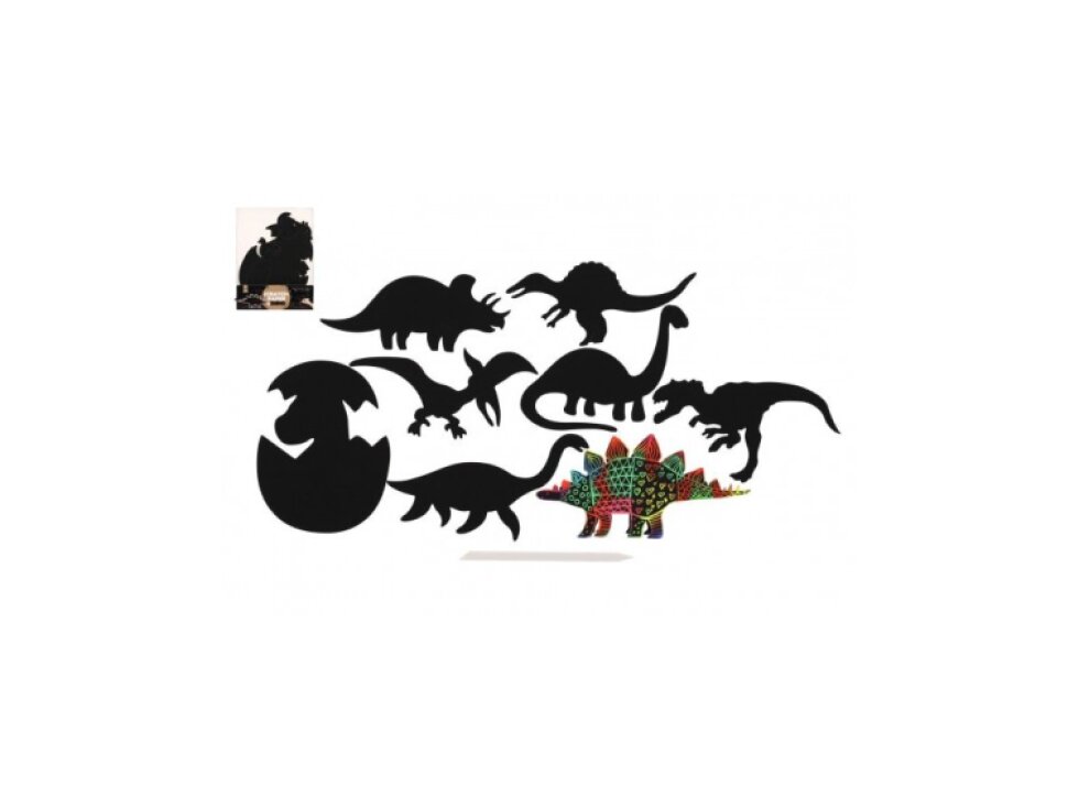 Škrabací obrázek 9ks výřez duhový dinosaurus 13-15cm v sáčku