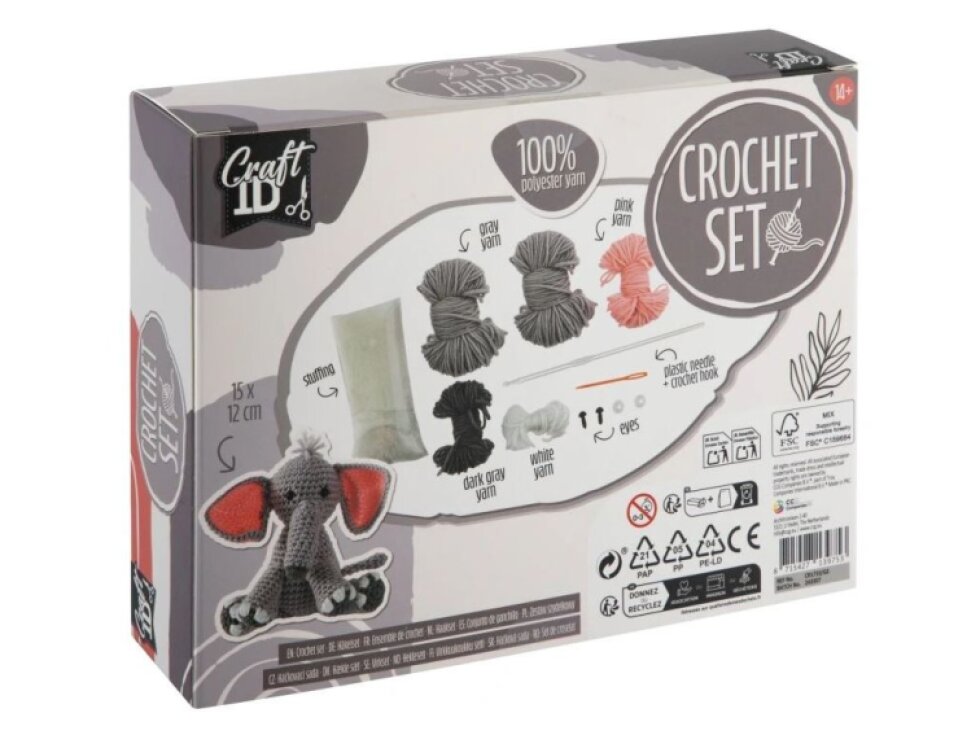 Háčkovaný slon, 15 x 12 cm