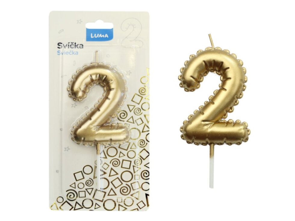 Svíčka č. 2 balónek ZLATÝ