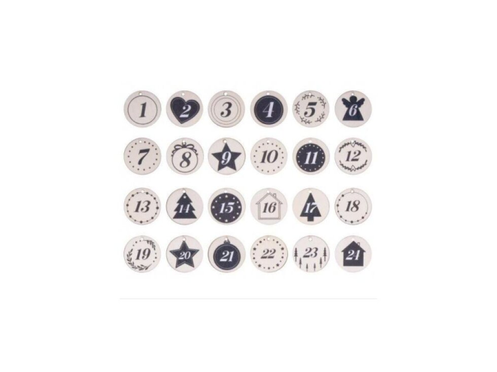 Závěs dřevěný adventní kalendář kolečka 4cm