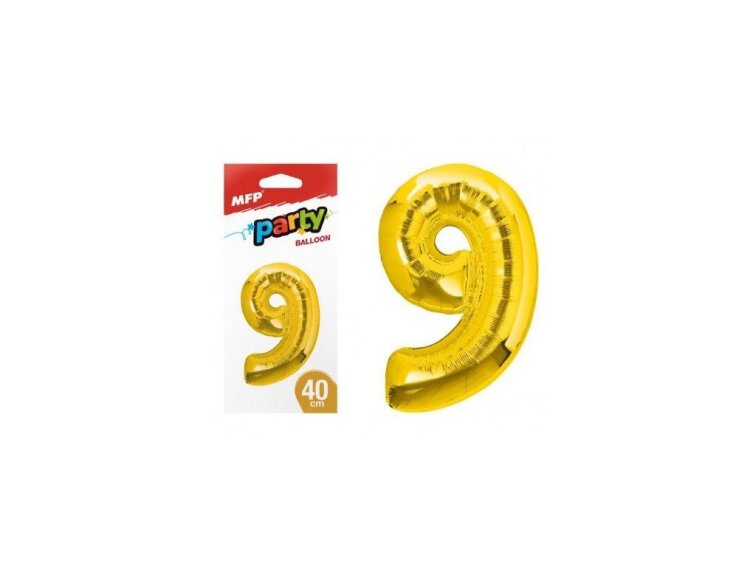 Balónek č. 9 nafukovací fóliový 40 cm - zlatý