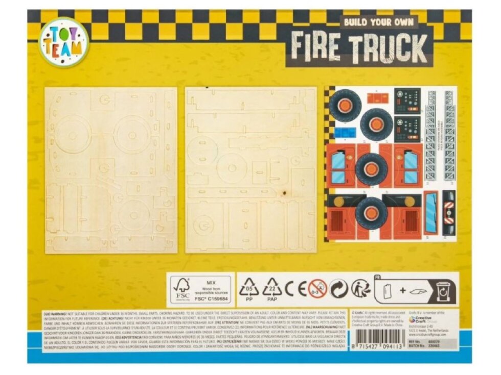 3D dřevěná skládačka se samolepkami - hasičské auto