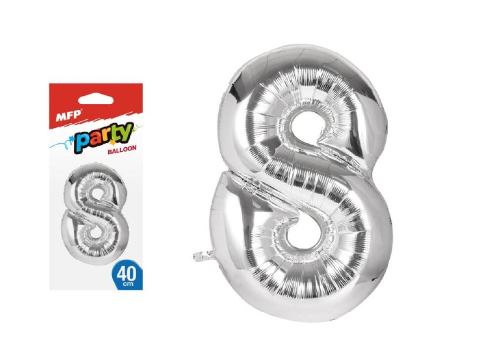 Balónek č. 8 nafukovací fóliový 40 cm - stříbrný