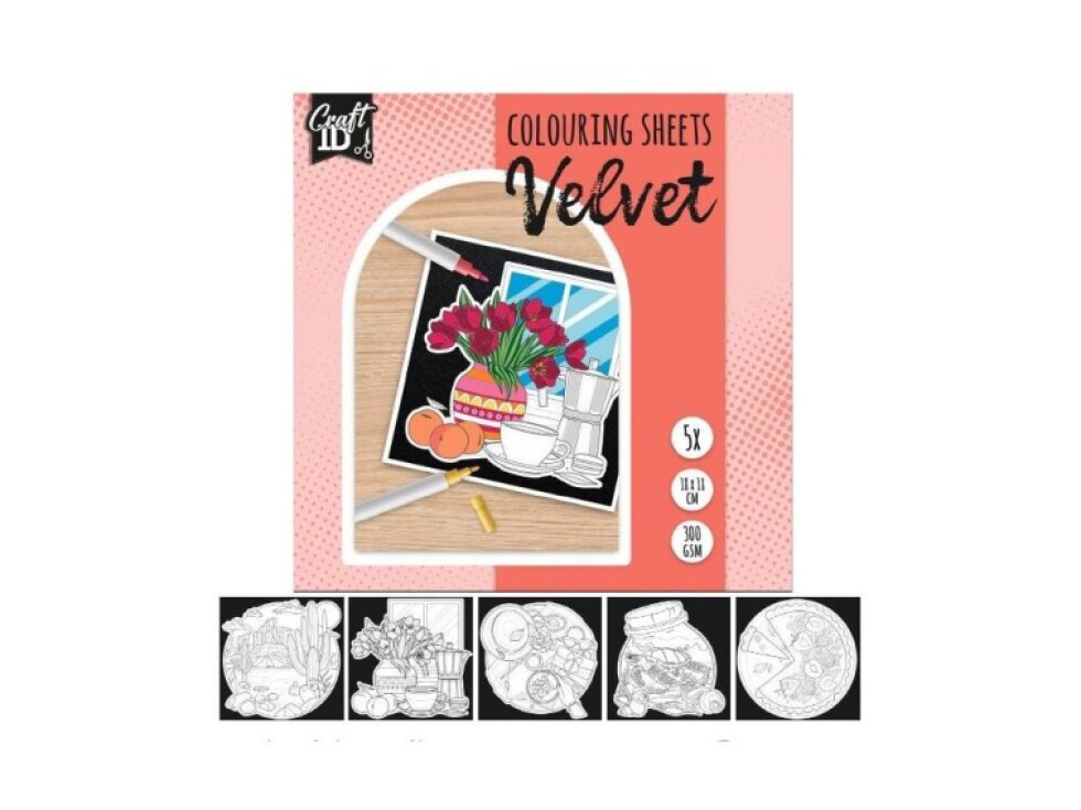 Sametové vybarvovací obrázky, 5ks 18 x18 cm červené