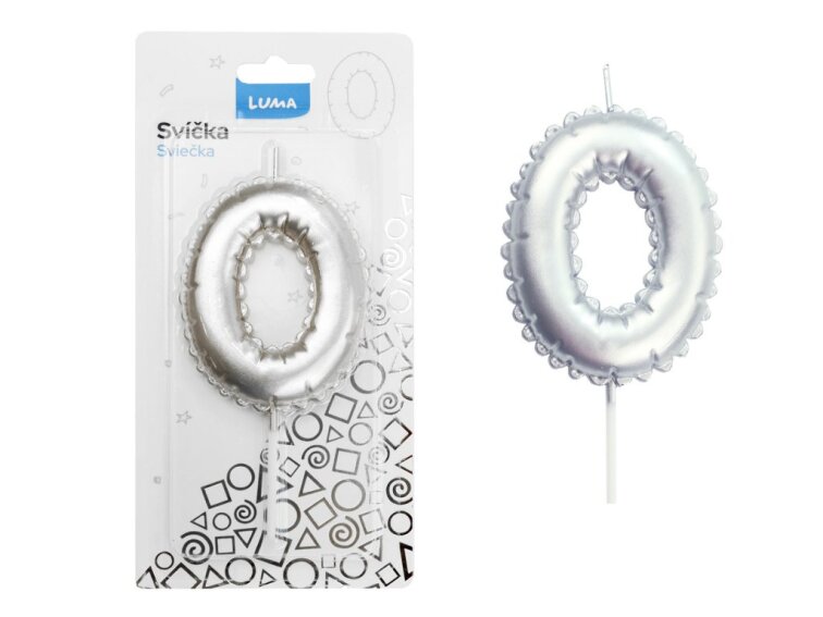 Svíčka č. 0 balónek STŘÍBRNÝ