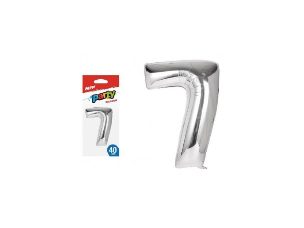 Balónek č. 7 nafukovací fóliový 40 cm - stříbrný
